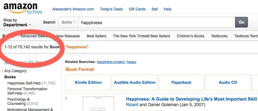 happiness amazon search